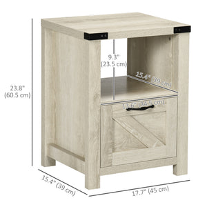 Side Table with Storage, Farmhouse End Table with Drawer, Open Shelf and Barn-style Panel – view 2