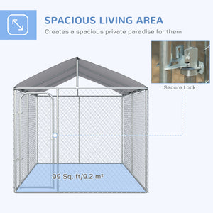 Dog Kennel Outdoor, Heavy Duty Playpen with Secure Lock, Cover, for Backyard & Patio, 13.1' x 7.5' x 7.5'