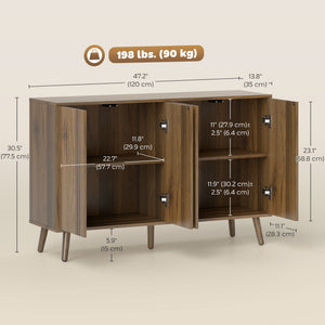 Buffet Cabinet with Storage Modern Fluted Sideboard with Adjustable Shelves Wood Legs for Dining Room – view 16