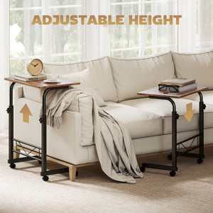 Mobile Standing Desk with Adjustable Height, 23.5 inch Stand Up Desk with Wheels, Natural Wood