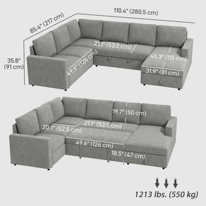 Pull Out Sofa Bed, Sleeper Sofa Couch with Hidden Storage, Chaise Lounge, Velvet Upholstery, U-Shaped Futon Couch