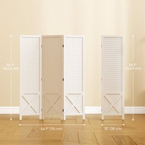 4.7' 3 Panel Wooden Room Divider with Pegboard Display, Folding Privacy Screen for Home Office, Natural – view 9