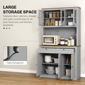 71" Pantry Cabinet with Microwave Space, Buffet with Hutch, 2 Drawers, Adjustable Shelves and Glass Doors – view 31