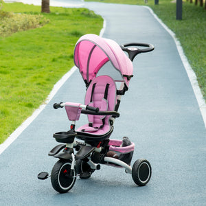 Aosom Tricycle for Toddler 6-in-1 Kids Trike, Foldable Converts Stroller to Baby Push Bike, Adjustable Backrest with Detachable Guardrail & Handle, Brake for 1-4 Years Old