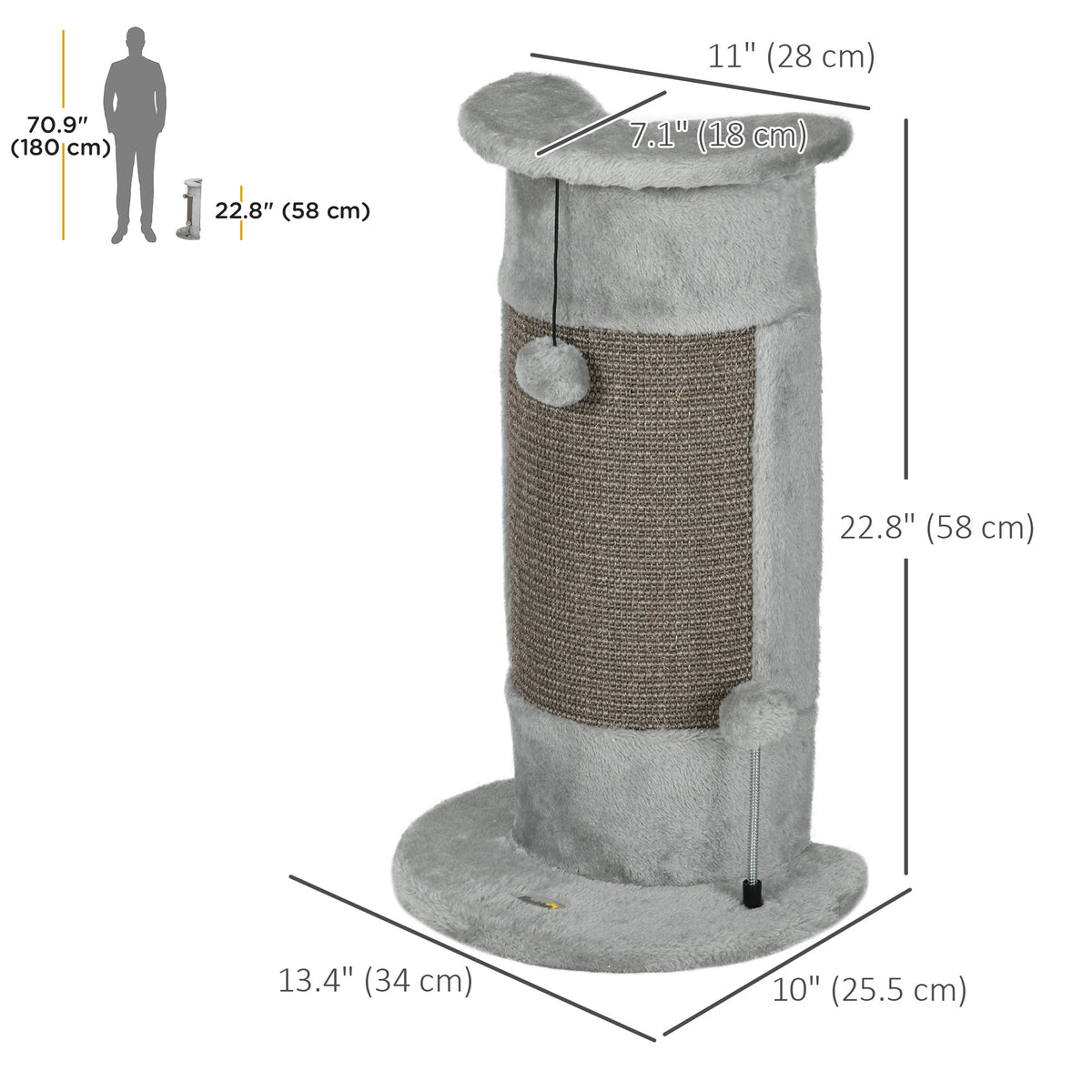 23" Cat Scratching Post with Covered Plush, Play Balls, for Indoor Cats, Grey