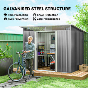 8.5' x 6' Small Gardening Shed Lockable Steel Utility Storage Outdoor Backyard Garden for Gardeners, Grey – view 3