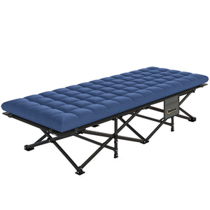 Camping Cot with Soft Pad, 32" Extra Wide Folding Cots with Non-Slip Feet and Carry Bag, Blue