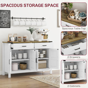 Side Cabinet, Farmhouse Kitchen Storage Cabinet w/ 2 Drawers and Shelves for Living Room, Entryway, Grey – view 15