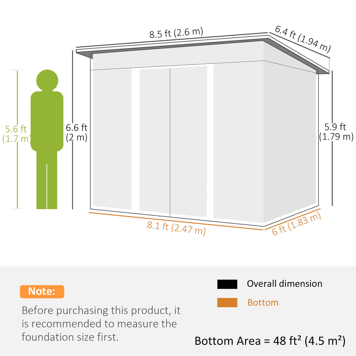 8.5' x 6' Small Gardening Shed Lockable Steel Utility Storage Outdoor Backyard Garden for Gardeners, Grey – view 2