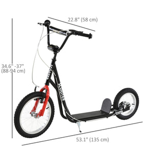 Aosom Youth Kick Scooter with Adjustable Handlebar and 16'' Inflatable Rubber Wheel for Kids and Teens 5+ Year Old