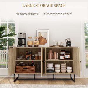 Sideboard Buffet Cabinet with 2 Adjustable Shelves and Steel Base, TV Stand, Coffee Bar Cabinet for Living Room, Oak