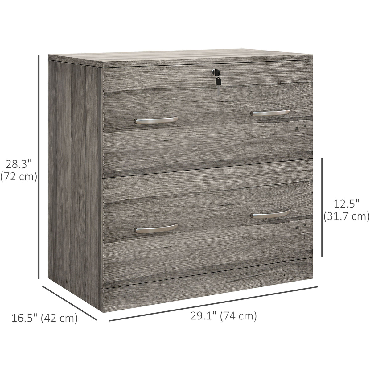 2 Drawer File Cabinet with Lock, Office Filing Cabinet, Hanging Bar for Letter Size, Home Office, Grey – view 2