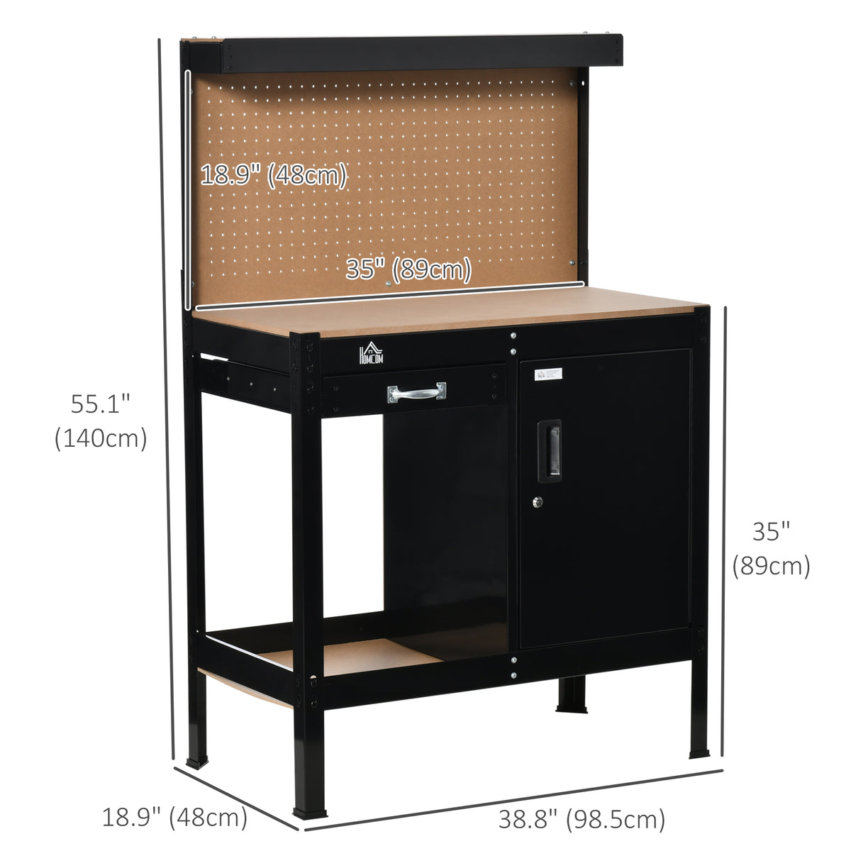 Multipurpose Tool Workbench for Garage, Garage Bench with Storage Drawer, Peg Board, Lockable Cabinet