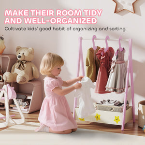 Qaba Kids Clothing Rack with Storage Shelf, Hangers, for Nursery Room, Living Room, Playroom