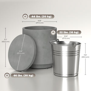 2.6 Gal Outdoor Side Table, 3-In-1 Concrete Cooler Bar Table with Storage, Removable Ice Bucket and Lid, Light Grey