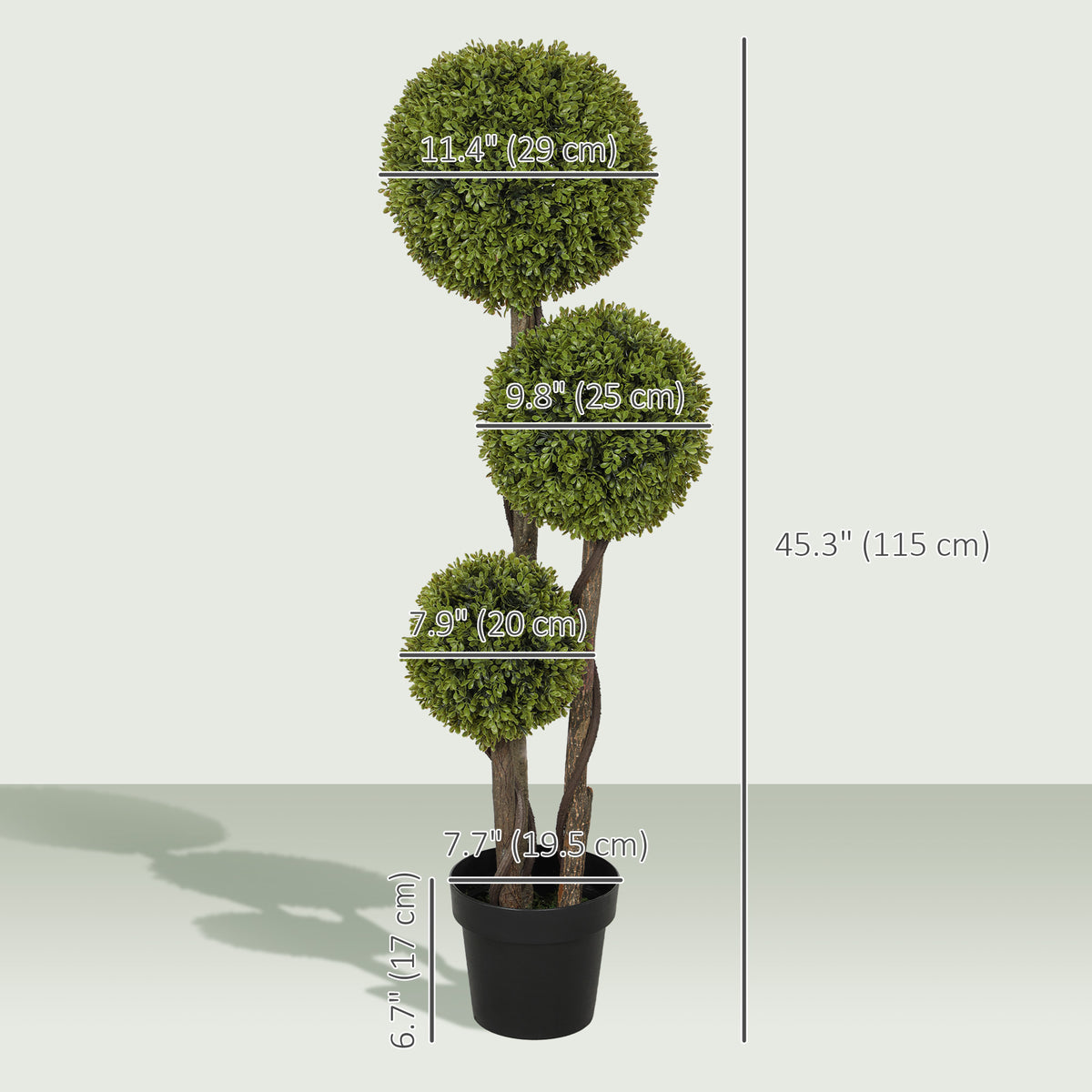 45 Inch Potted Fake Plant, Artificial Boxwood Topiary Tree, Triple Ball Tree for Indoor and Outdoor, Green