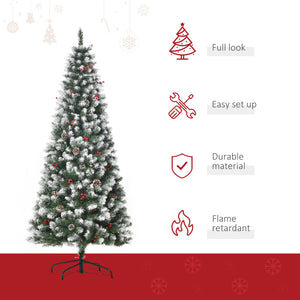 5ft Decorated Christmas Tree with Red Berries and Pine Cones, Flocked Christmas Tree with Pencil Shape – view 10