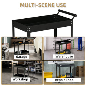 Rolling Tool Cart, 2 Tier Mobile Service Utility Cart with Wheels, Black – view 5