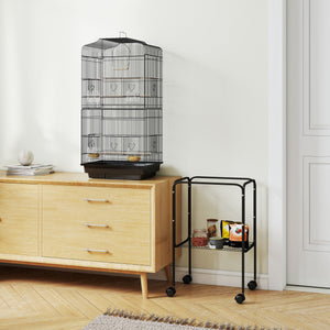 62" Rolling Bird Cage Cockatoo House Play Top Finch Pet Supply with Storage Shelf, Wheels - Black – view 6