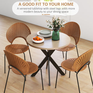 29" Dining Table, Contemporary Round Kitchen Table with Steel Legs, Brown