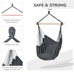 Hammock Chair Swing Hanging Macrame Chair Cotton w/ Two Soft Seat Cushions – view 6
