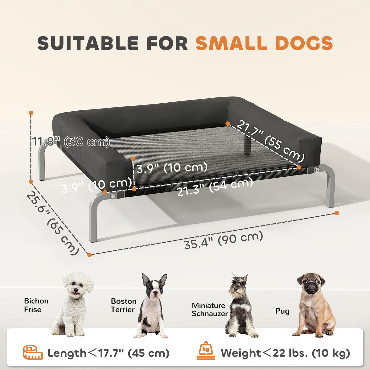 Elevated Dog Bed, Portable Raised Dog Cot with Breathable Mesh, Removable and Water-Resistant Bolsters, Black