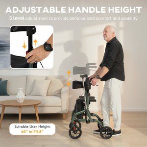Foldable Rollator Walker with Seat for Seniors, Lightweight Rolling Walker with Adjustable Handles - Green
