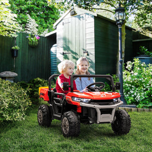 Aosom 12V Ride on Car with Electric Bucket, Two-Seater, Shovel, Remote Control, Spring Suspension, Horn, Music