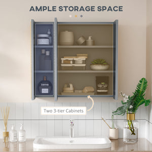 Wall Mounted Medicine Cabinet with Mirror Wall Mirror Cabinet with 3 Doors and Adjustable Storage Shelves Gray