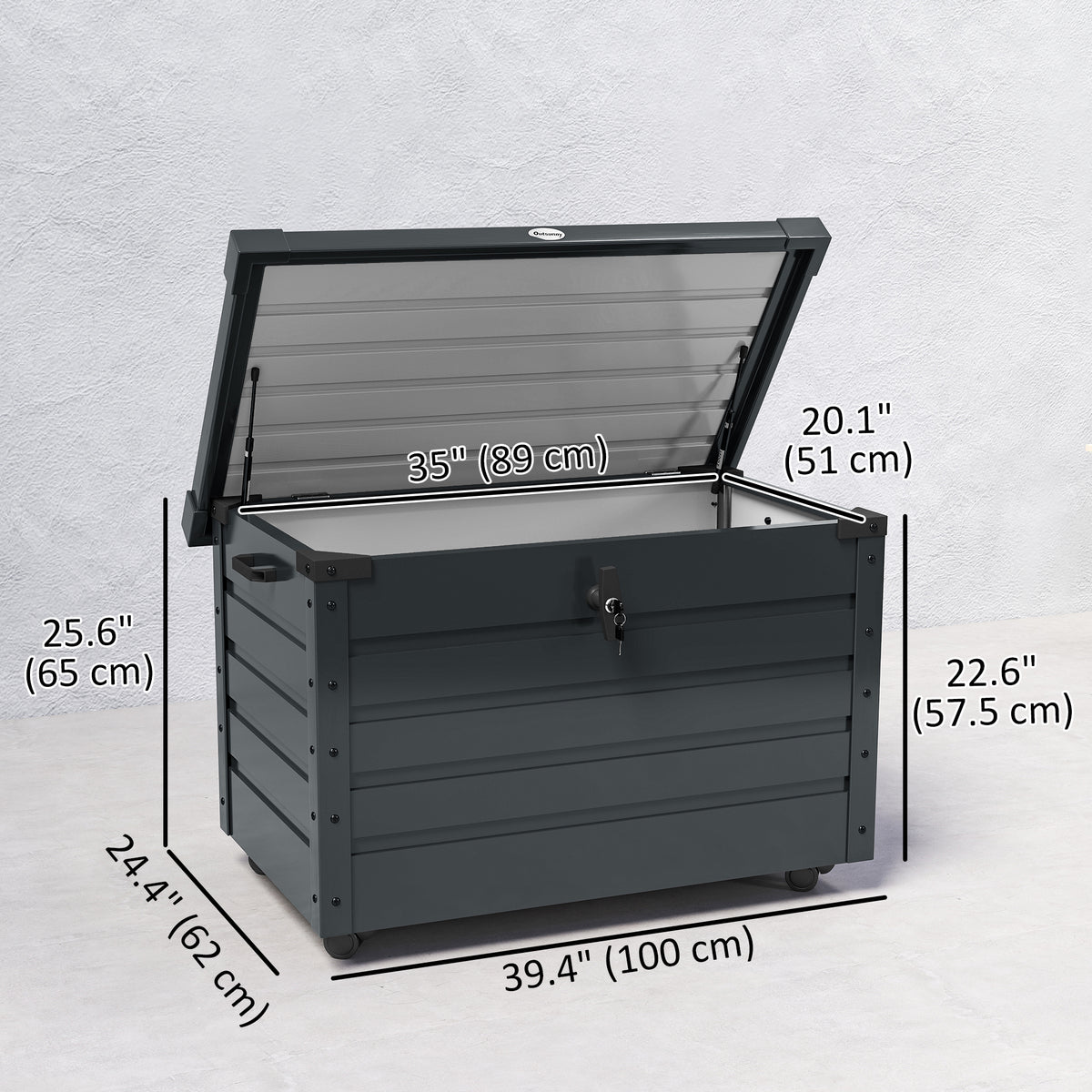 78 Gallon Garden Storage Box, Waterproof Outdoor Storage Container with Wheels and Handles, Dark Grey – view 2