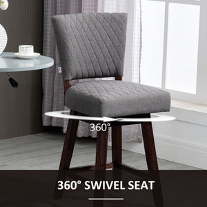 2 Pieces Swivel Bar Stools, Counter Height Stools Set of 2 with Wood Legs and Footrests for Dining Room, Dark Grey