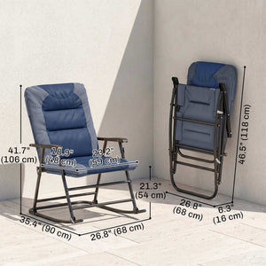Folding Rocking Chair Set of 2 Padded Rockers with Armrest, Navy Blue – view 3