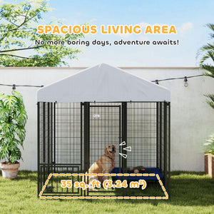 Outdoor Dog Kennel with Waterproof UV-Resistant Cover, Rotating & 4-Level Adjustable Feeding Bowls – view 4
