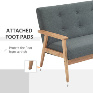 45" 2 Seat Sofa, Upholstered Two Seater Couch with Rubber Wood Legs for Bedroom, Living Room, Dark Grey