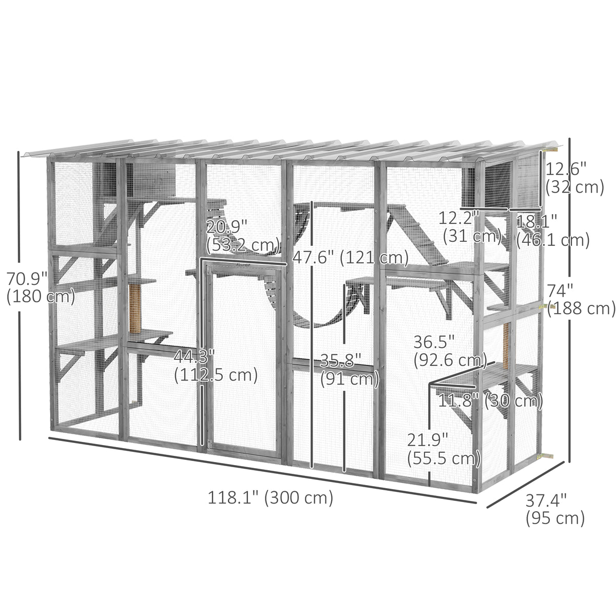 Large Outdoor Catio with Condos, Platforms, Doors, Ladders, Weather-Resistant Roof, Grey – view 2