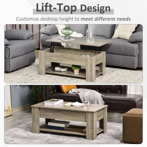 Lift Top Coffee Table with Hidden Storage Compartment and Open Shelf, Center Table for Living Room, Grey – view 3