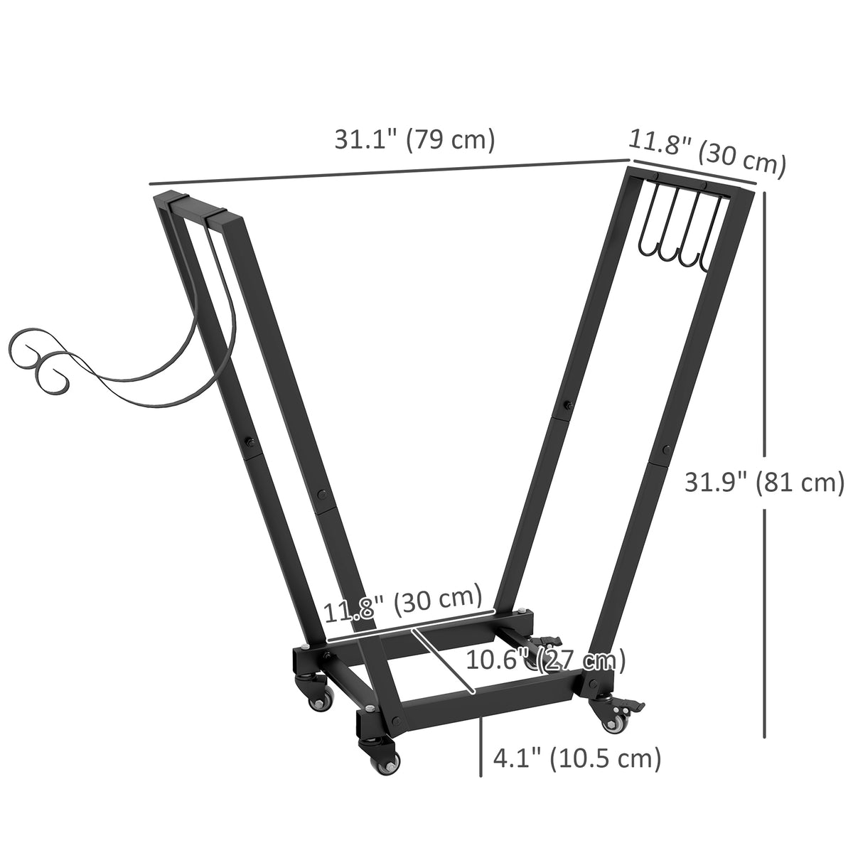 31 Inch Firewood Rack Outdoor, Heavy Duty Log Rack with Swivel Casters, Indoor Fire Wood Holders for Fireplace, Black