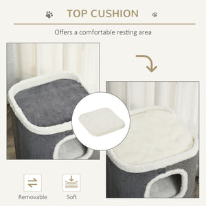 4-Story Cat House for Indoor, Cat Condo with Sisal Scratching Surface, Removable Cushion, 16" x 16" x 29", Grey