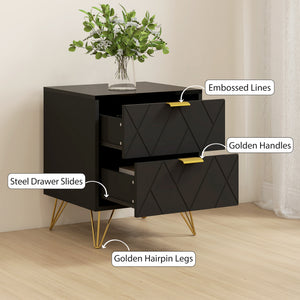 Modern Bedside Table, Accent Nightstand with 2 Drawers, Bed End Table for Bedroom, Black – view 4