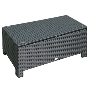 Rattan Coffee Table, Patio Side Table, Hand-woven Wicker Furniture with Tempered Glass Top Outdoor Garden Patio, Black