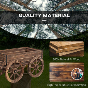 Raised Garden Bed, Wooden Wagon Planter Boxes with Drainage Holes, for Vegetables Flowers Herbs, Carbonized