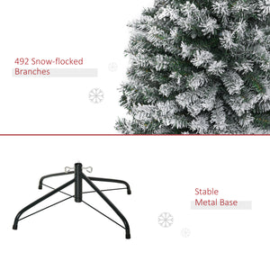 6ft Flocked Christmas Tree, Pencil Christmas Tree with Realistic Branch Tips, Folding Metal Stand, Green – view 6