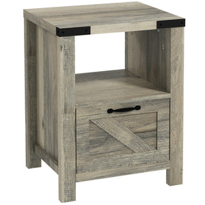 Side Table with Storage, Farmhouse End Table with Drawer, Open Shelf and Barn-style Panel – view 8