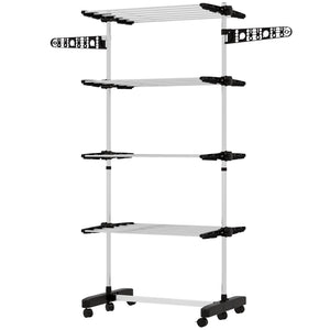 Garment Drying Rack Stainless Steel Folding Clothes Hanging Rack with Side Wings Castors for Indoor Outdoor