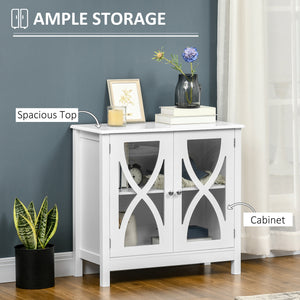Kitchen Sideboard, Glass Door Buffet Cabinet, Bathroom Storage Cabinet with Adjustable Storage Shelf for Dining Room, Living Room, White