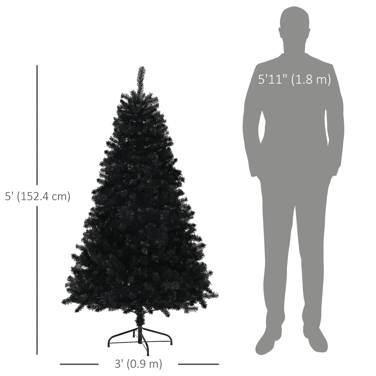 5ft Artificial Christmas Trees with Auto Open and Steel Base, Black – view 2