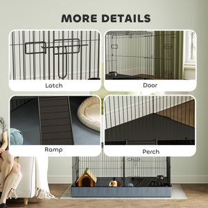 Guinea Pig Cage with Removable Top, 2 Separate Area, Waterproof Bottom Liner, Ramp, Perch, for Rabbits, Hedgehogs