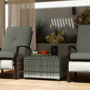 24.4" Patio Wicker Coffee Table, PE Rattan Outdoor Side Table with Tempered Glass Top, Black – view 14