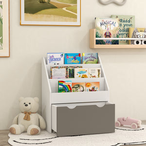Qaba Kids Bookshelf with 3 Tier Display Shelves, Drawer for Nursery