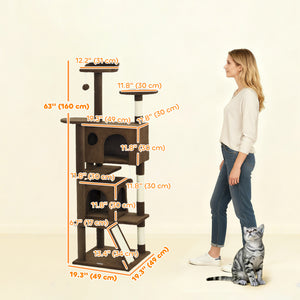 54" Cat Tree, Multi-Level Cat Tower with Scratching Posts, Cat Condos, Bed, Platforms, Ramp, Toy Ball, Beige – view 86